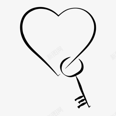 心与键手绘爱情图标图标