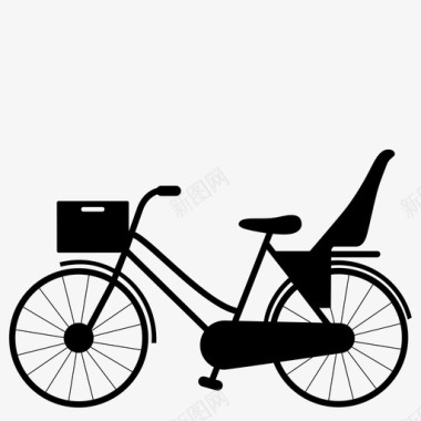 自行车女性儿童座椅和货箱荷兰自行车图标图标