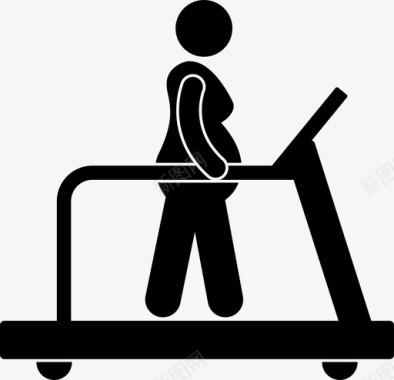 孕妇在跑步机上设备运动图标图标