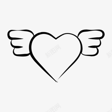 翅膀心手绘爱情图标图标