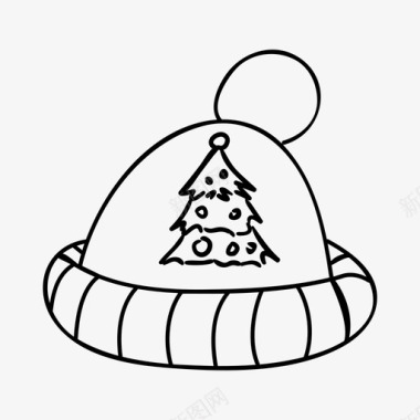 帽子圣诞树暖和的帽子图标图标