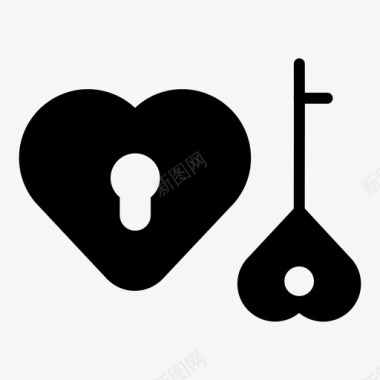 心形钥匙锁爱情图标图标