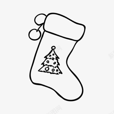 圣诞袜圣诞树绒球图标图标