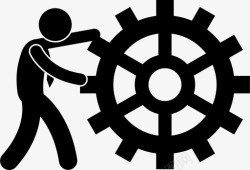 一起推齿轮商人推齿轮齿轮勤劳图标高清图片