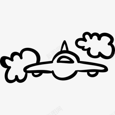 不明飞行物或飞机正面轮廓之间的云层运输手绘运输图标图标