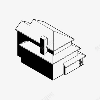 水乡房屋房屋轴测建筑家庭住宅图标图标