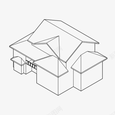 建筑轴测图房屋轴测建筑家庭住宅图标图标