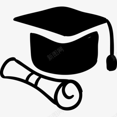 毕业证书和帽子教育手绘教育图标图标