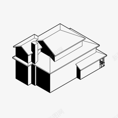 彩色画轴房屋轴测建筑家庭住宅图标图标