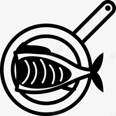 平底锅配鱼平底锅带鱼烹饪图标图标