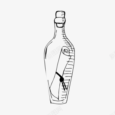 瓶子里的信息手绘素描图标图标