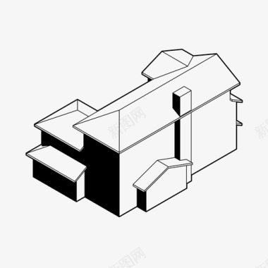 彩色画轴房屋轴测建筑家庭住宅图标图标