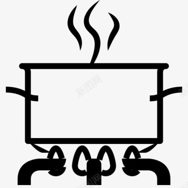 炉子上的锅燃烧器烹饪图标图标