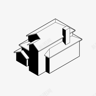 彩色画轴房屋轴测建筑家庭住宅图标图标