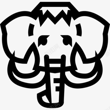 大象头前额轮廓与大角动物有趣的动物图标图标