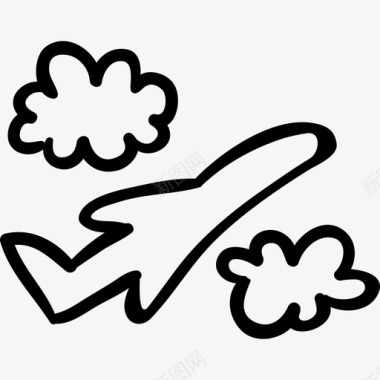 飞机在云层之间的飞行运输手绘运输图标图标