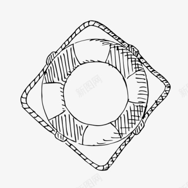 咖啡杯素描救生圈海上素描图标图标