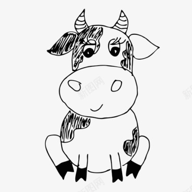 素描动物牛动物手绘图标图标