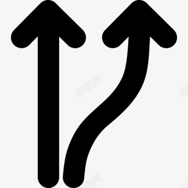 两个向上箭头直的和另一个弯曲的箭头设置为3图标图标
