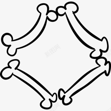 万圣节菱形或菱形骨头轮廓形状万圣节手工绘制图标图标
