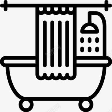 带窗帘的淋浴浴室卫生图标图标