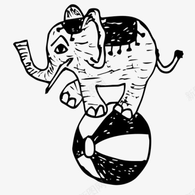 马戏马戏团大象球素描图标图标