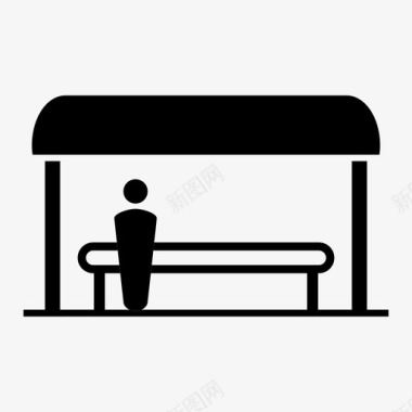 公共汽车站长凳亭子图标图标