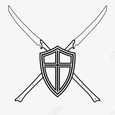 盾牌和长柄防御武器图标图标