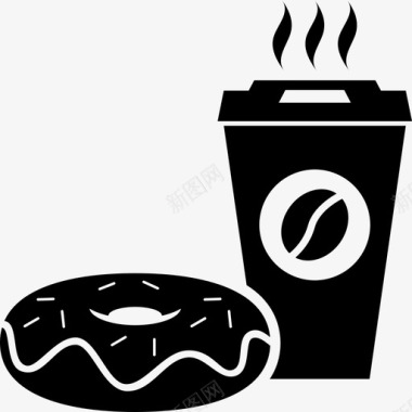 甜甜圈和咖啡面包房甜甜圈图标图标