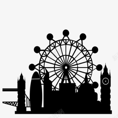 伦敦城大本钟伦敦眼图标图标