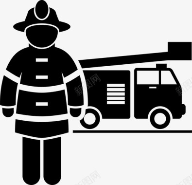 消防员消防车公共安全保卫工作图标图标