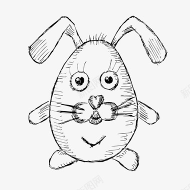 兔子复活节兔子复活节彩蛋素描图标图标