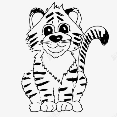 老虎动物手绘图标图标