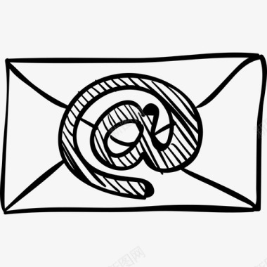 电子邮件素描信封与阿罗巴标志界面社交媒体手绘图标图标