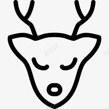 圣诞驯鹿动物圣诞快乐线图标图标