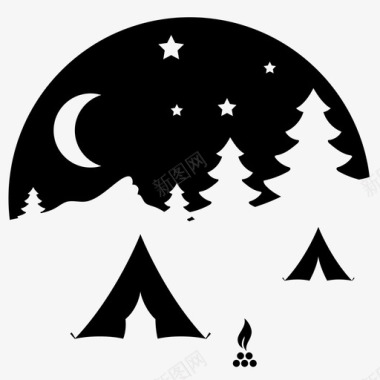 户外营地森林月亮图标图标