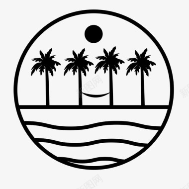 海滩吊床棕榈树图标图标