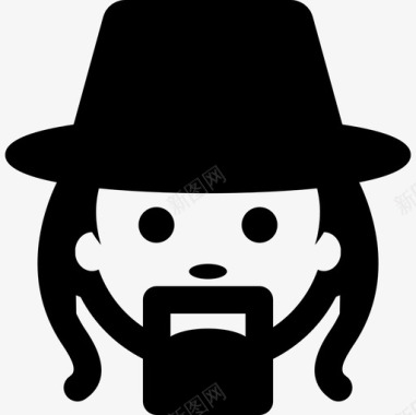 有帽子的男人脸长头发和山羊胡子人图标图标