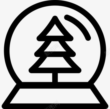 圣诞雪球内有树形状圣诞快乐线图标图标