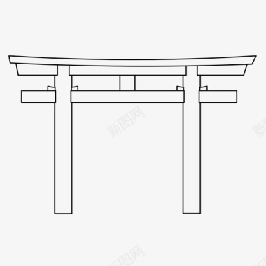 日本寺庙神道门入口日本细木工图标图标