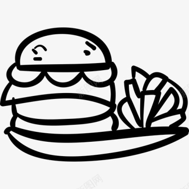 汉堡和薯条食物手工烹饪图标图标