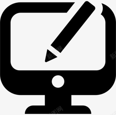 计算机符号带铅笔界面计算机和媒体的屏幕3图标图标