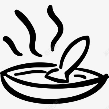 带汤匙的热菜食物手工烹饪图标图标