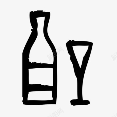 葡萄酒素描图标图标