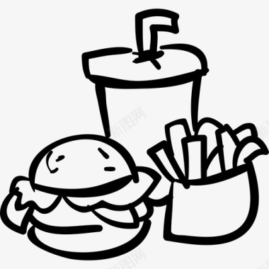 快餐汉堡饮料和薯条手工烹饪图标图标