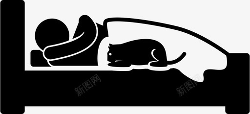 猫睡在床上动物卧室图标图标