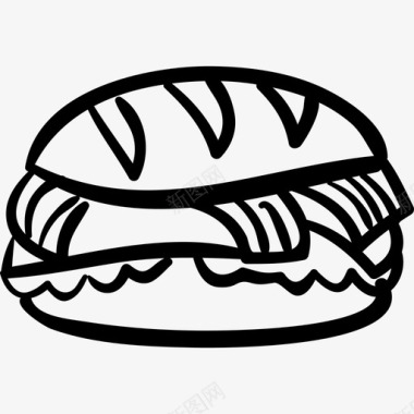 套头厚厚三明治食物手工烹饪图标图标