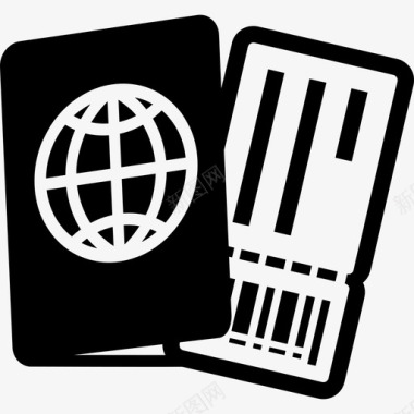 旅行卡和护照出发机票图标图标