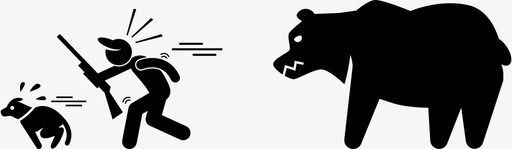 猎人和狗逃离熊害怕动物图标图标