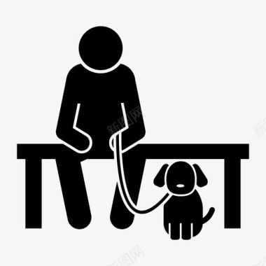 男人和狗坐在一起长凳遛狗图标图标
